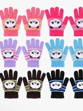 6 Pairs Kids Gloves, Full Finger Winter Knitted Magic Stretch Gloves for 2~5 Yea